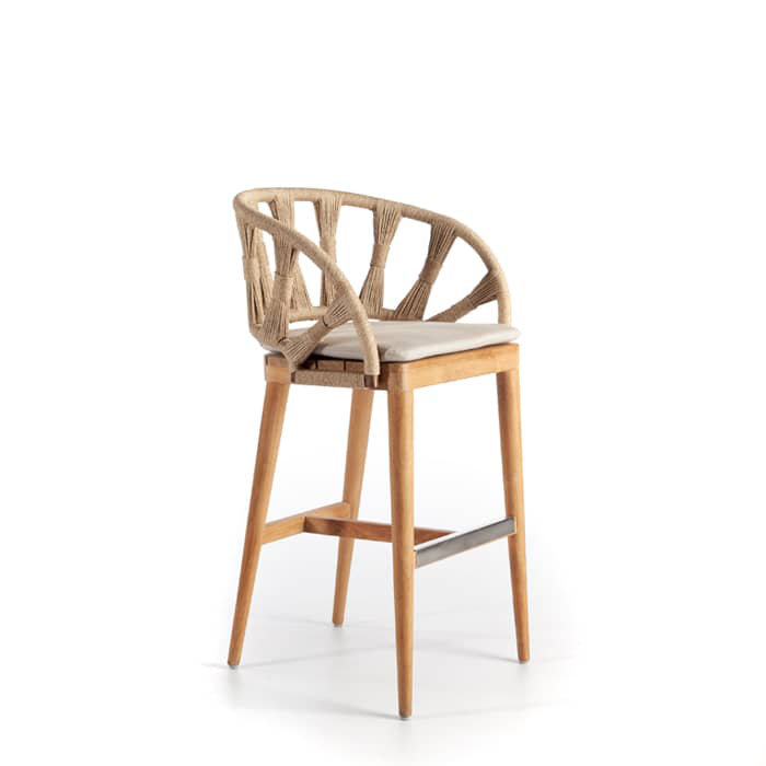 Krabi Outdoor Teak Bar Stool, Canvas Natural Sunbrella® Canvas