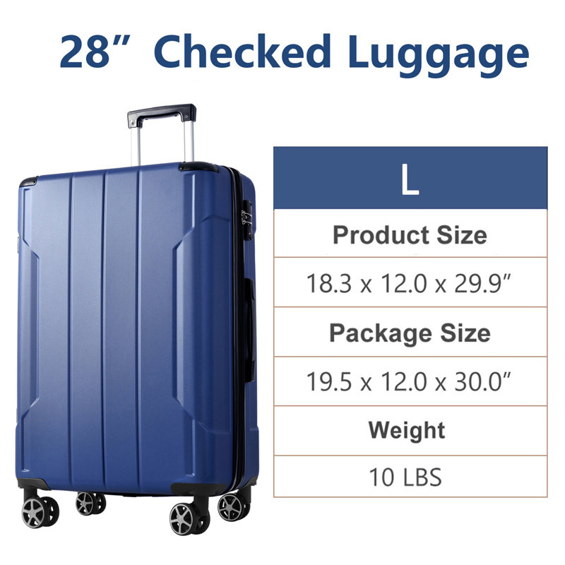 Valise rigide, valises en ABS léger et durable avec roues doubles, bagage à carreaux extensible de 28 pouces (bleu)