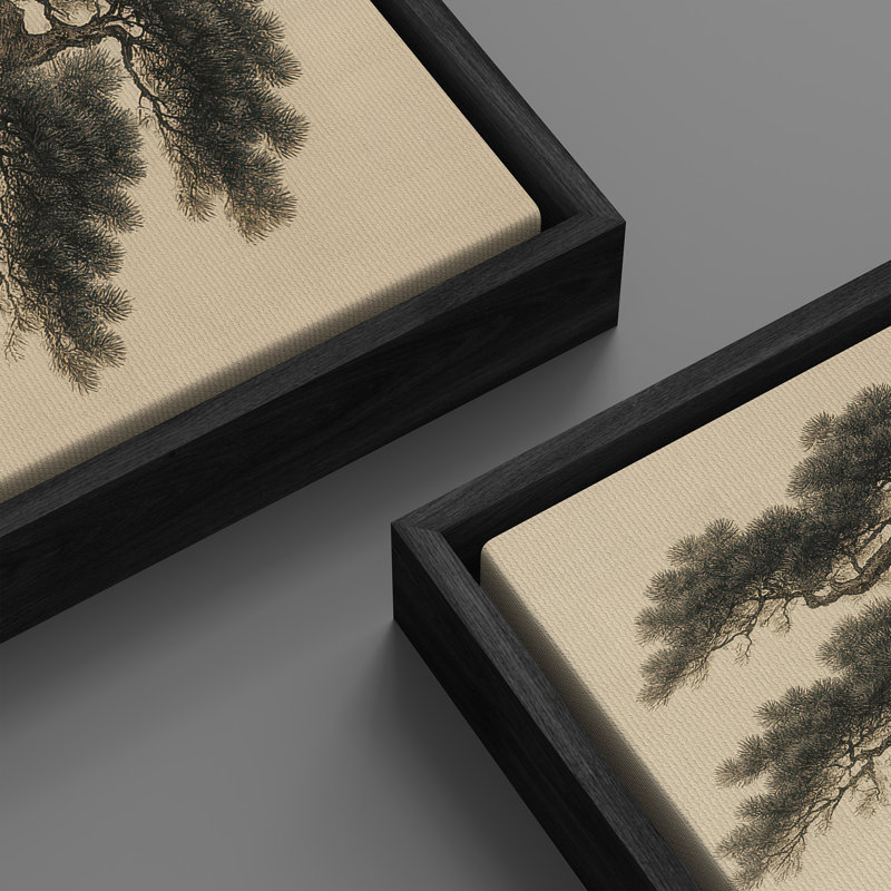 Impression sur toile encadrée, art traditionnel pin chinois traditionnel, Noir, H 60 po x l 30 po