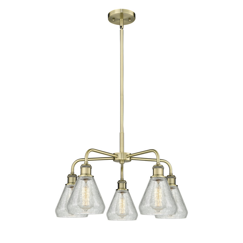 Lustre conique à 5 lumières Kotter, Laiton antique