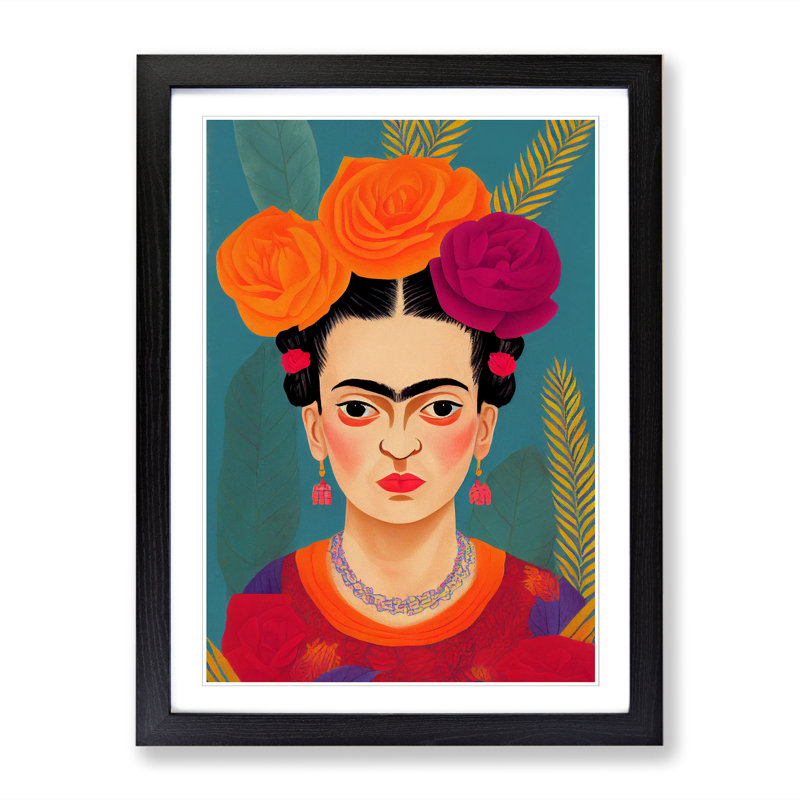 FRM-V0523-1061X Frida Kahlo - Single Picture Frame Print, Black Framed, 64cm H x 46cm W x 2cm D
