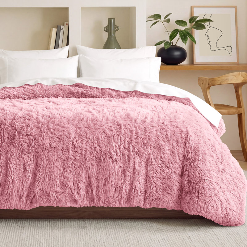 Shaggy Fleece Plush Duvet Cover, Queen Duvet Cover, Light Pink