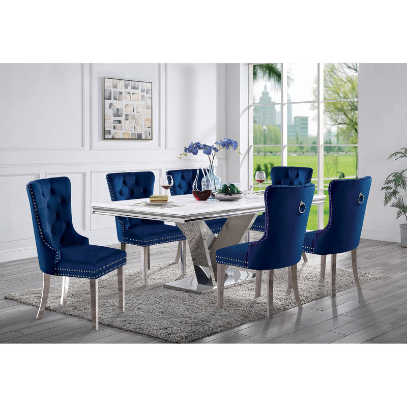 Ensemble de meubles de salle à manger à oreilles contemporain en flanelle 2 pièces, Bleu