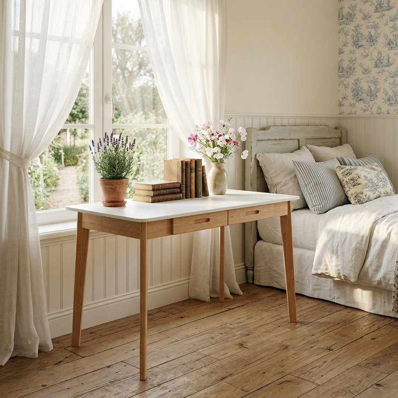 Baggio Writing Desk, White, 29.5" H x 39.3" L x 21.7" W