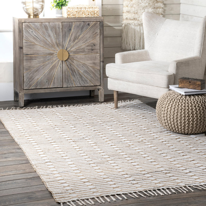 Tapis zone beige noué la à la main Wragby, Rectangle 4 pi x 6 pi