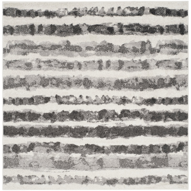 Tapis rayé ivoire / gris anthracite Bethlyn, Carré 8 pi