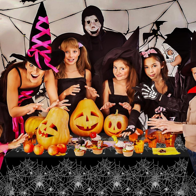 Ensemble de 3 nappes d'Halloween, couvertures de table rectangulaires effrayantes pour décorations d'Halloween, décorations de table de fête pour les célébrations intérieures et extérieures, maison hantée et rassemblements saisonniers