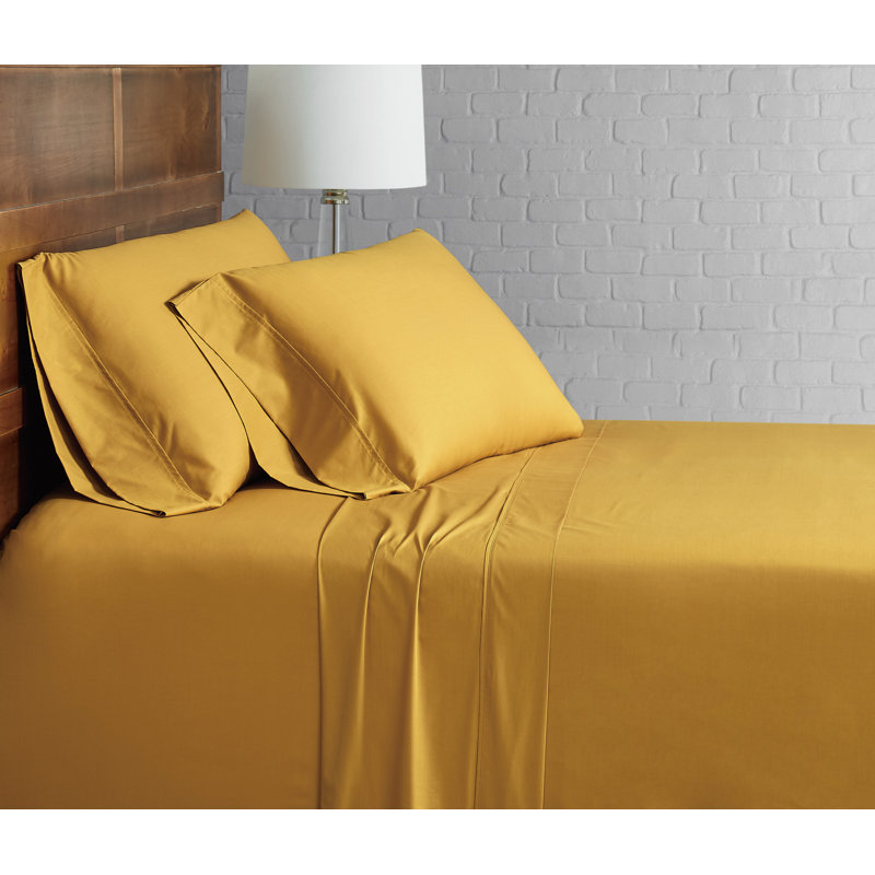 100% Cotton Standard Sheet Set, Queen Sheet Set with 2 Pillowcases, Mustard