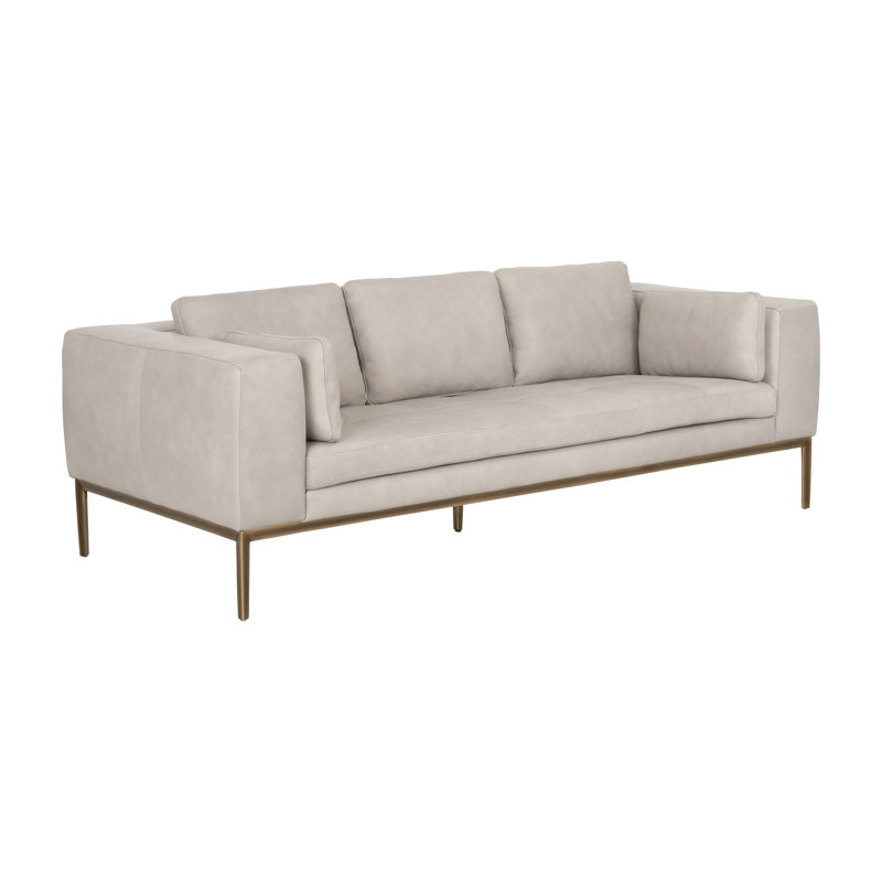 Burr Leather Sofa, Taupe Genuine Leather