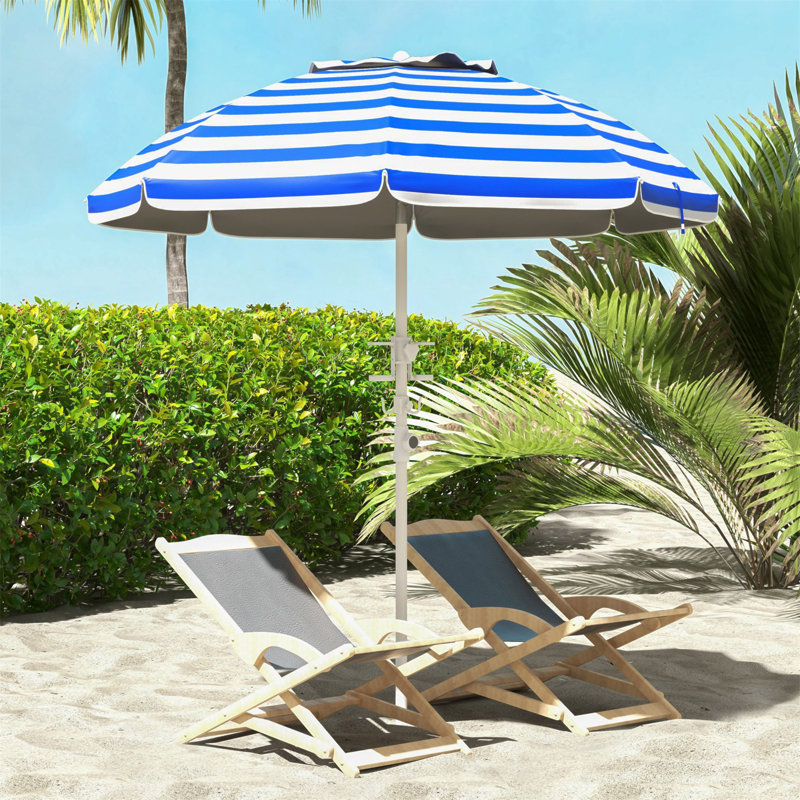 Parasol de plage portatif Outsunny, Blanc / bleu / rayé