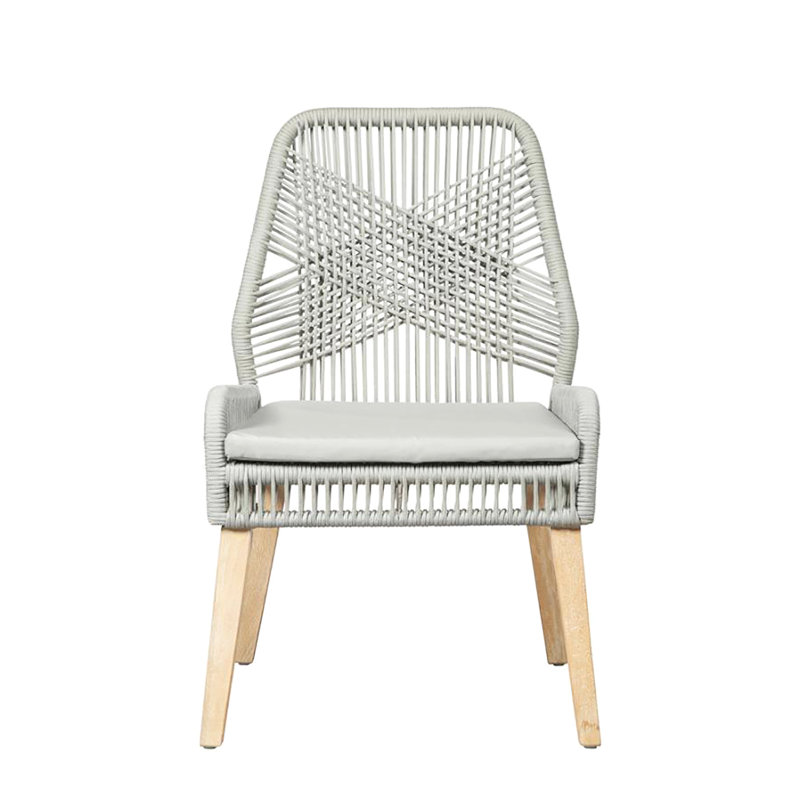 De 2 chaises de salle à manger à dossier tissé gris - délavé patiné, bois de manguier, coussins en mousse pour un siège de repas charmant, rembourrage en bois massif