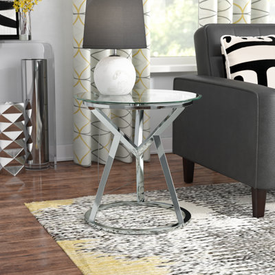 Glass Top Pedestal End Table