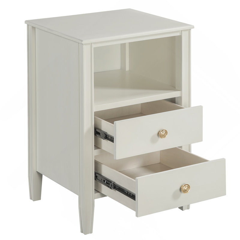 2-Drawer Storage Nightstand - Antique White, White