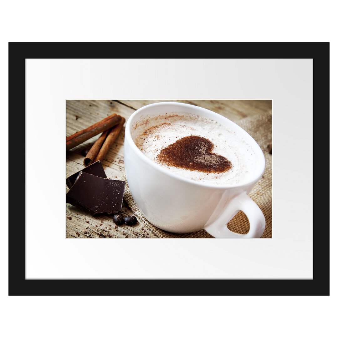 Gerahmtes Poster Tasse Kaffee mit Schokolade