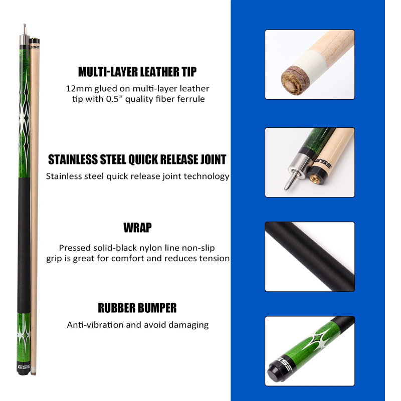58" Green Canadian Maple 2-Piece Billiard Pool Cue Stick