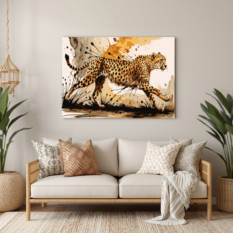 Faune, guépard, art mural en métal beige, H 11 po x l 14 po