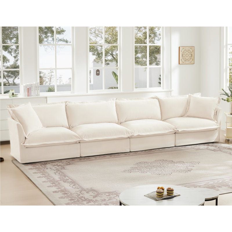 4 avec chenille, couleur crème, housse amovible, tissu chenille élégant, très profond, look élégant