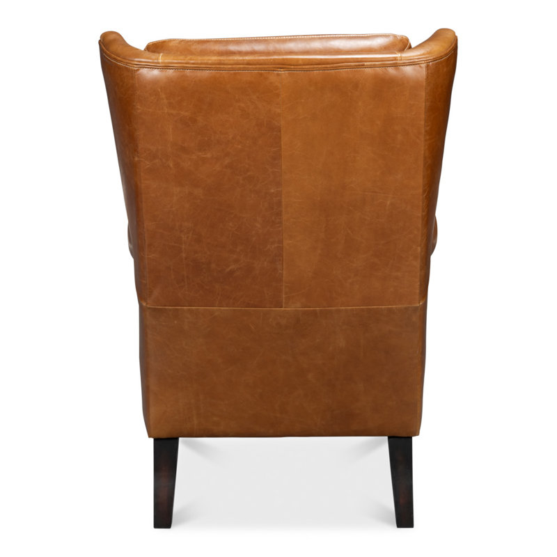 Elite Wingback Chair, Brown Genuine Leather