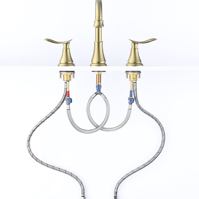 Brushed Gold 8" Widespread Bathroom Sink Faucet - 2 Handle 3 Hole With 360 Swivel Spout And Feature Reliable Performance