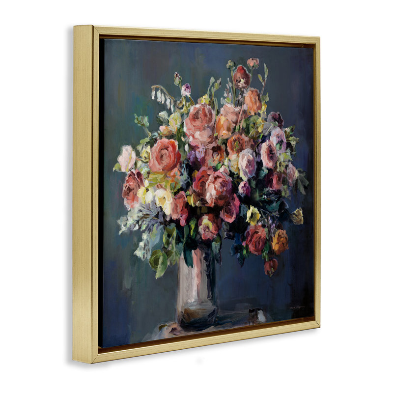 «Abundant Dark Bouquet» par Marilyn Hageman, Cadre flottant métallique doré, H 25 po x l 25 po