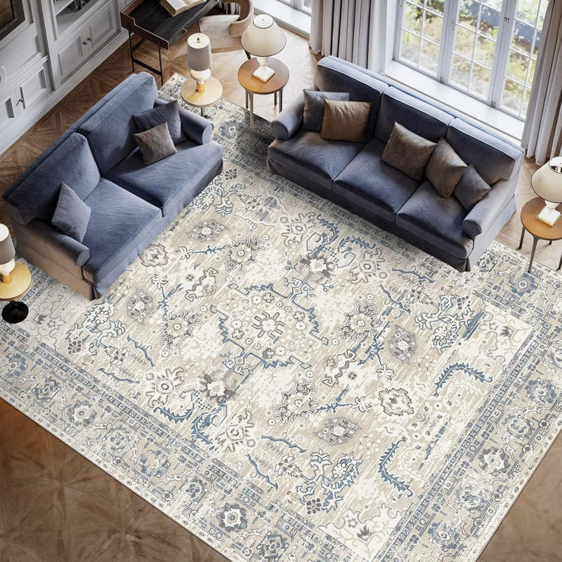 Machine Washable Folded Area Rug For Living Room Bedroom Modern Style Low-Pile Soft Rug For Dining Room Home Decor Traditional Carpet, Non Slip & Easy To Clean