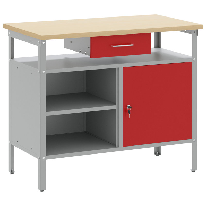 100cm W Steel Top Workbench, Red