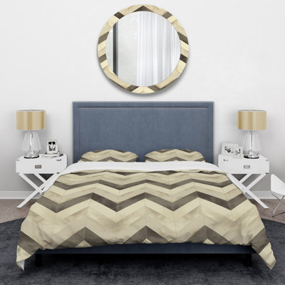 Ivory Grey Modern Chevron Bliss II - Modern Duvet Cover Set