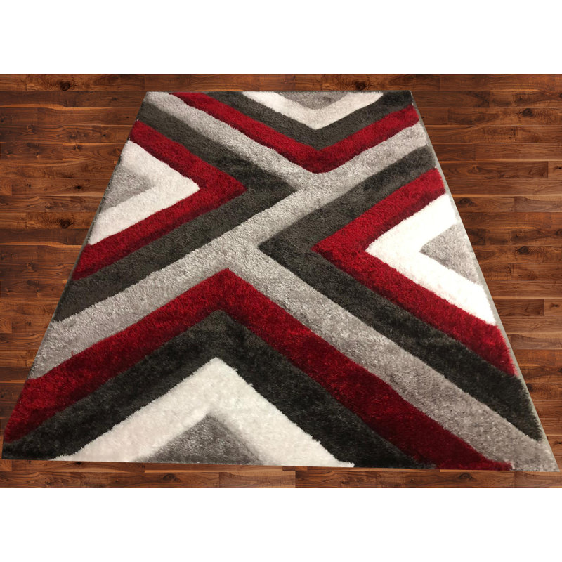 Tapis décoratif gris/rouge capitonné Lumberton, Rectangle 5 pi 3 po x 7 pi 11 po