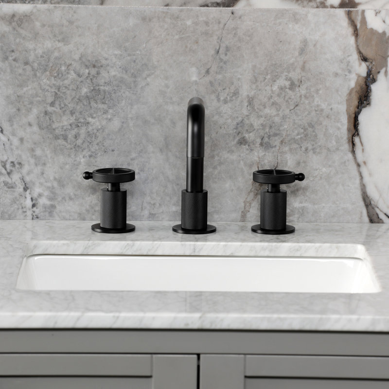 Kingston Brass Levante Two-Handle 3-Hole Deck Mount Widespread Bathroom Faucet With Push Pop-Up Drain, Matte Black