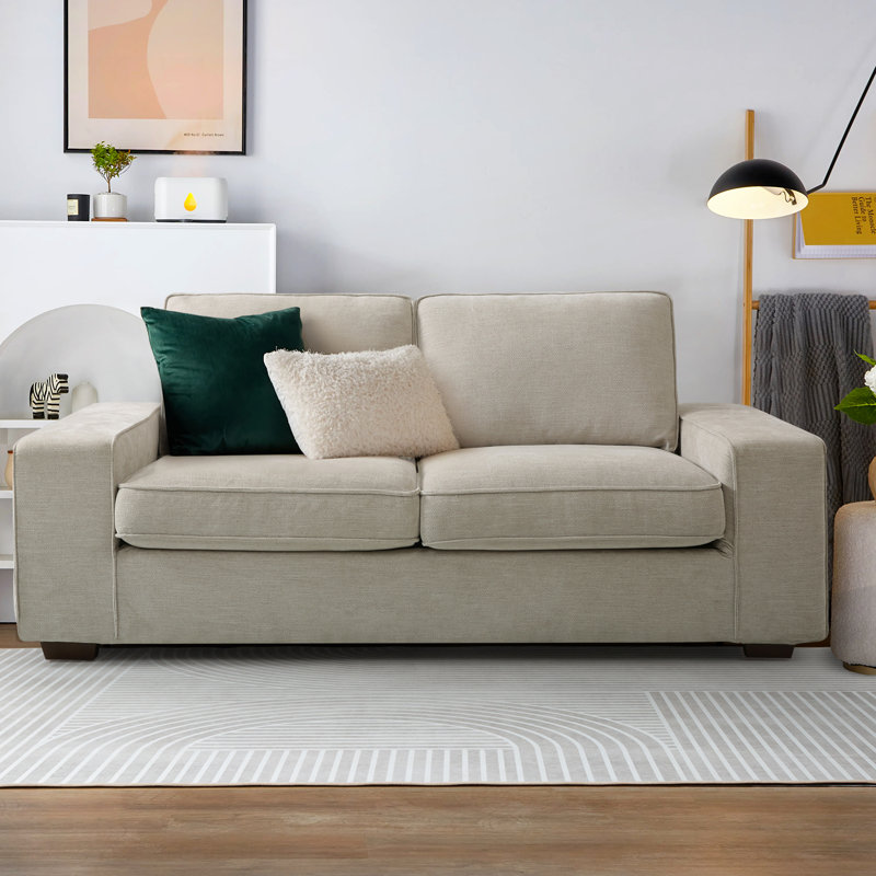 Saidee Chenille Abstract Arm Loveseat, Beige Chenille, 27.56"H x 71.25"W x 31.5"D