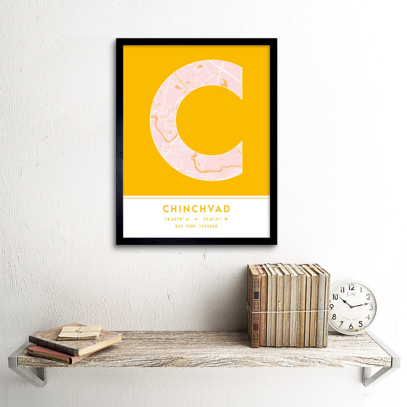Chinchvad City Map Chinchvad Yellow - Single Picture Frame Typography