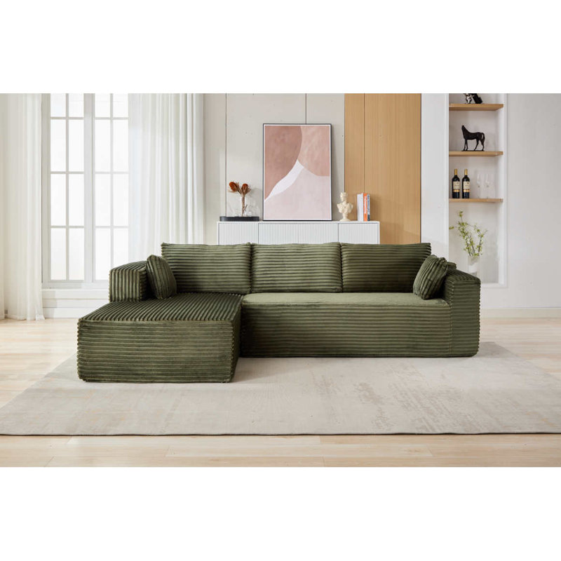Causeuse modulaire en velours côtelé sans assemblage, structure en éponge douce, 4 couleurs, conception en forme de L peu encombrante