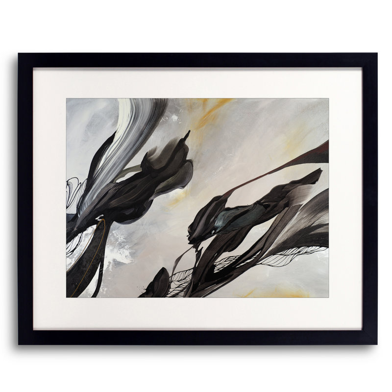 Swallows Descend And Chrysanthemums In Bloom Print by Novi Lim, 17.2" H x 21.2" W, Black Framed Paper