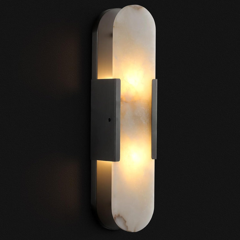 Applique murale 14 po à DEL à intensité variable en nickel poli avec abat-jour albâtre, H 19,7 po x l 4,8 po x P 3,4 po