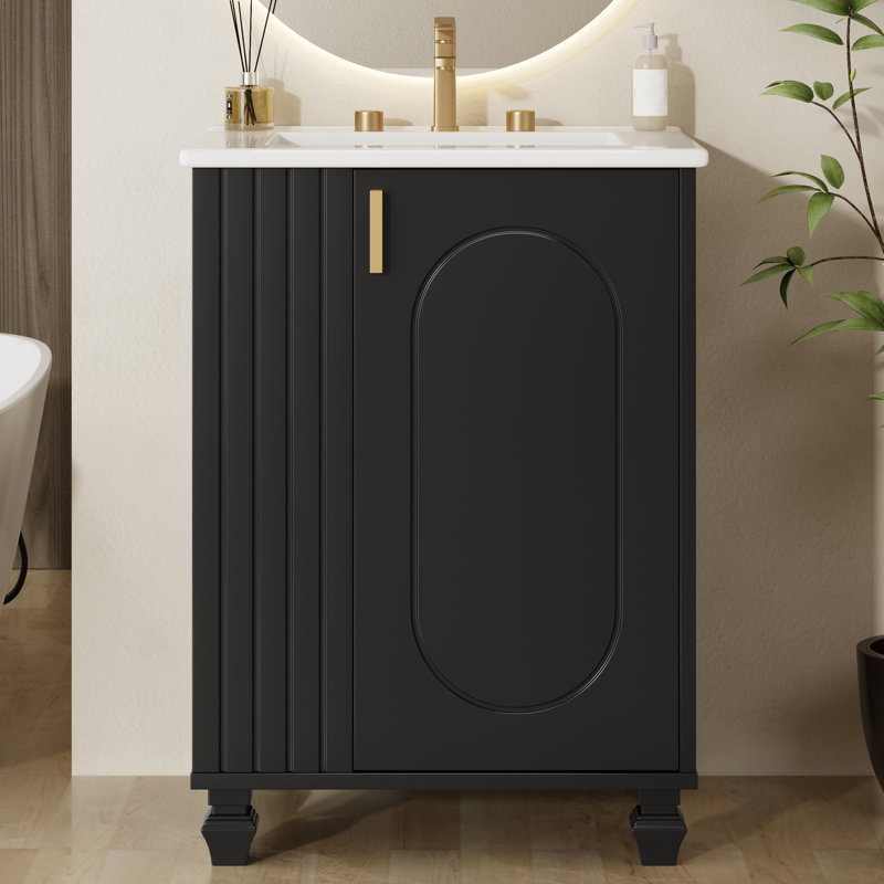 24" Single Bathroom Vanity With Ceremic Sink, Black