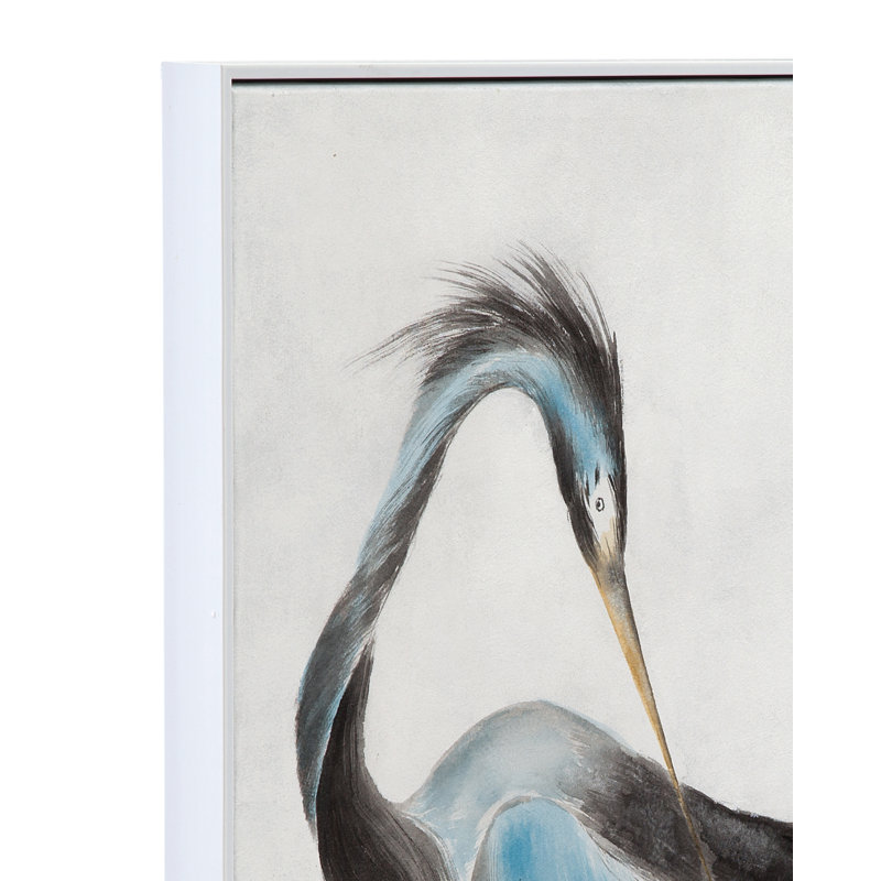 Louisiane héron, art mural acrylique sur toile avec cadre blanc