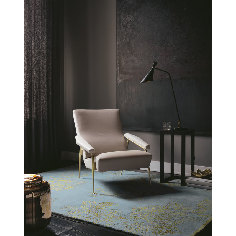 Hand Tufted Floral Area Rug in Blue/Gold, Rectangle 6'7" x 9'2"