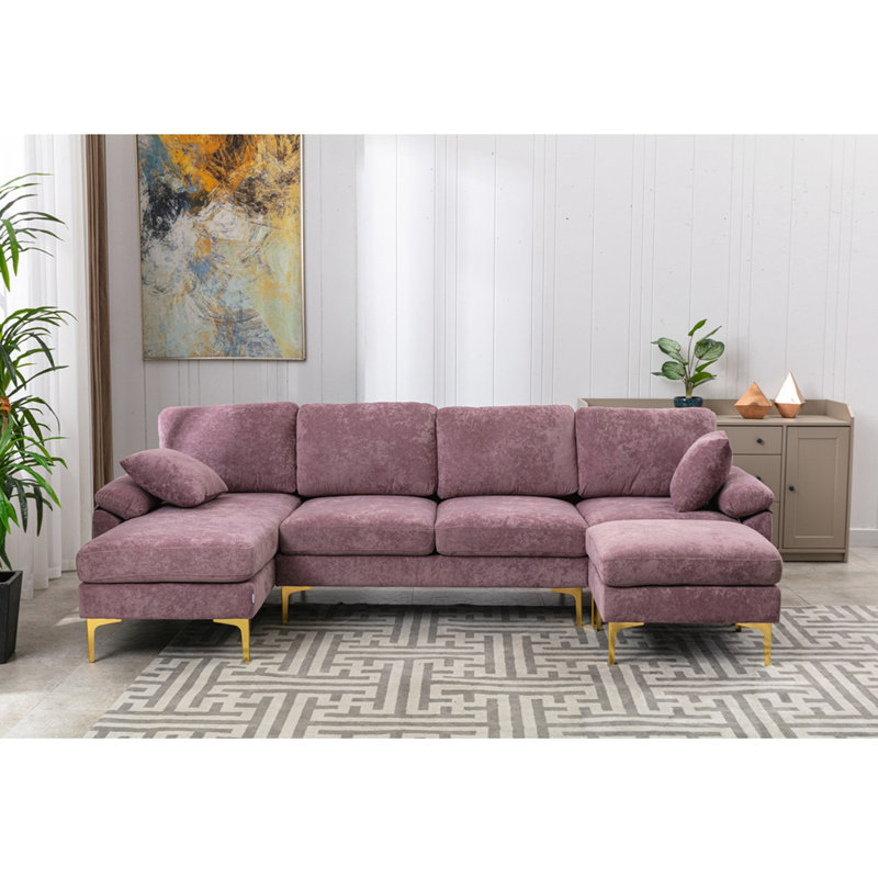 Canapé modulaire réversible avec repose-pieds de 114,42 po Williamsen, 100 % polyester mauve