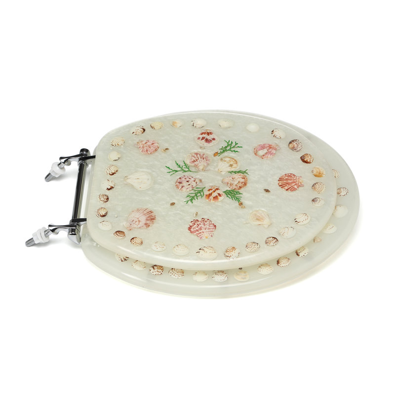 Pearl White Polyresin Round Toilet Seat with Seashell Design