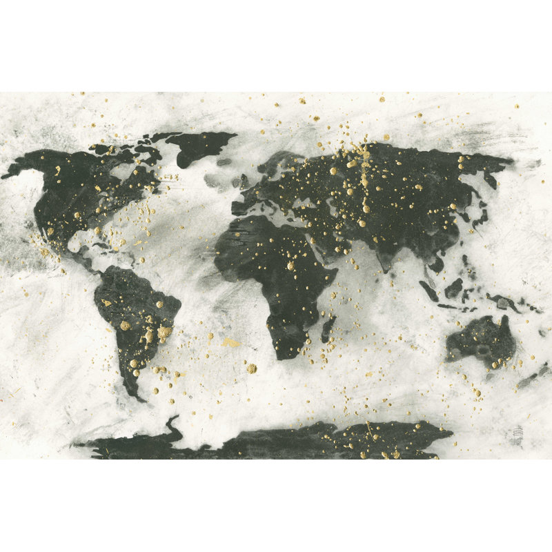 Carte du monde moucheté doré, H 8 po x l 12 po