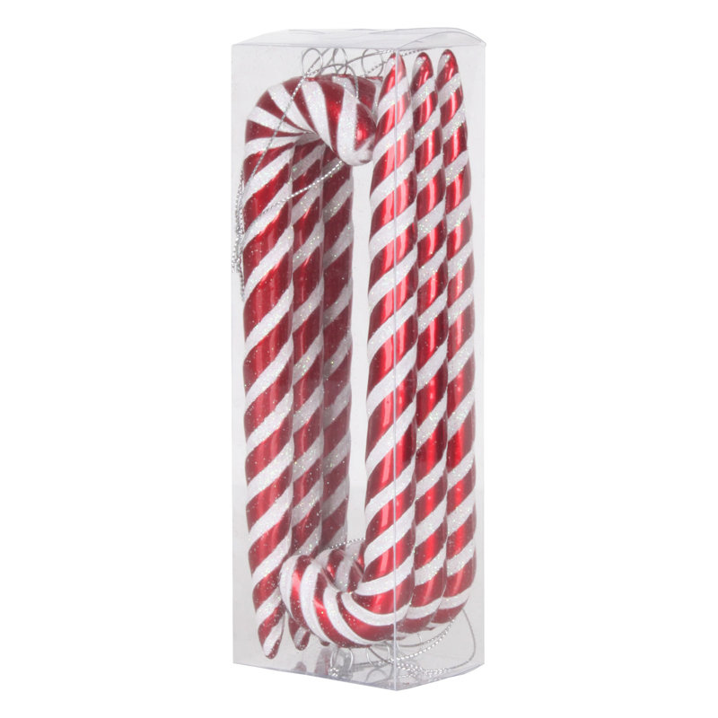 Ornement en forme de canne à sucre 7,5 po, Rouge / Blanc