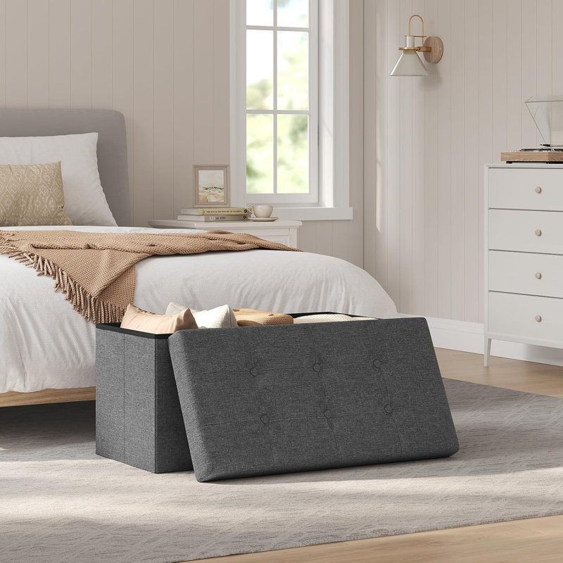 Danilee 76cm Wide Tufted Rectangle Solid Colour Ottoman with Storage, Dark Grey