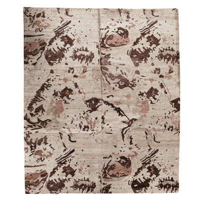 Tapis brun / camel abstrait en viscose noué à la main 8 pi 2 po x 10 pi