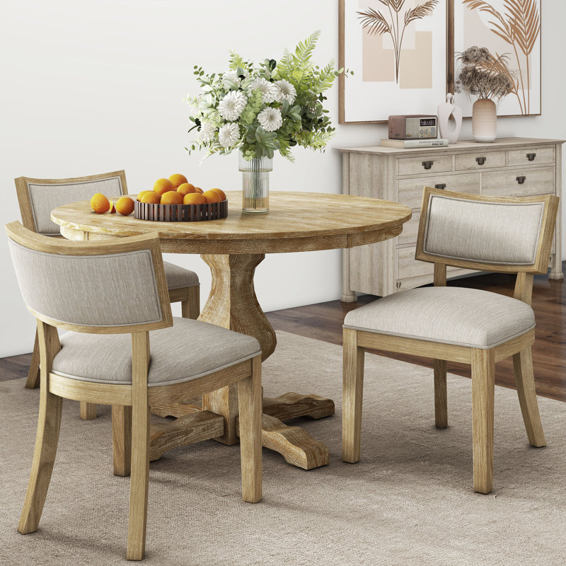 Ensemble de 2 chaises avec coussins moelleux et pieds en bois, Naturel