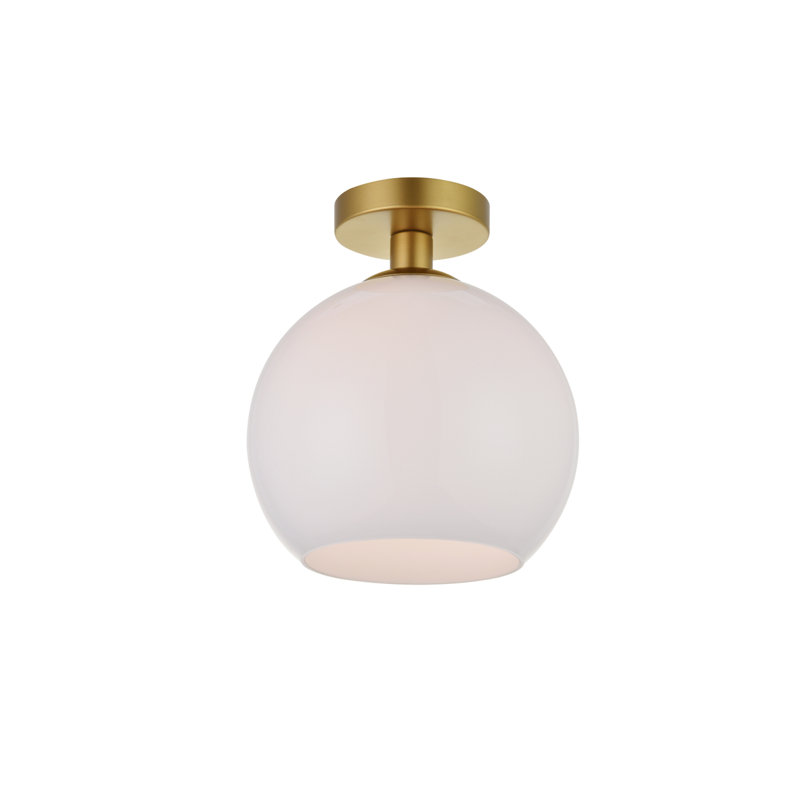 Plafonnier semi-encastré à 1 lumière Snead, H 11,2 po x l 9,8 po x P 9,8 po, Laiton, Blanc givré