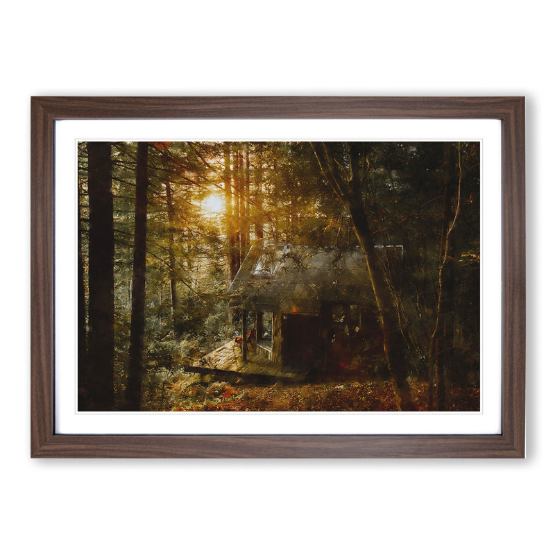 Cabin in the Forest - Picture Frame Painting, Walnut Framed, 48cm H x 65cm W x 2cm D