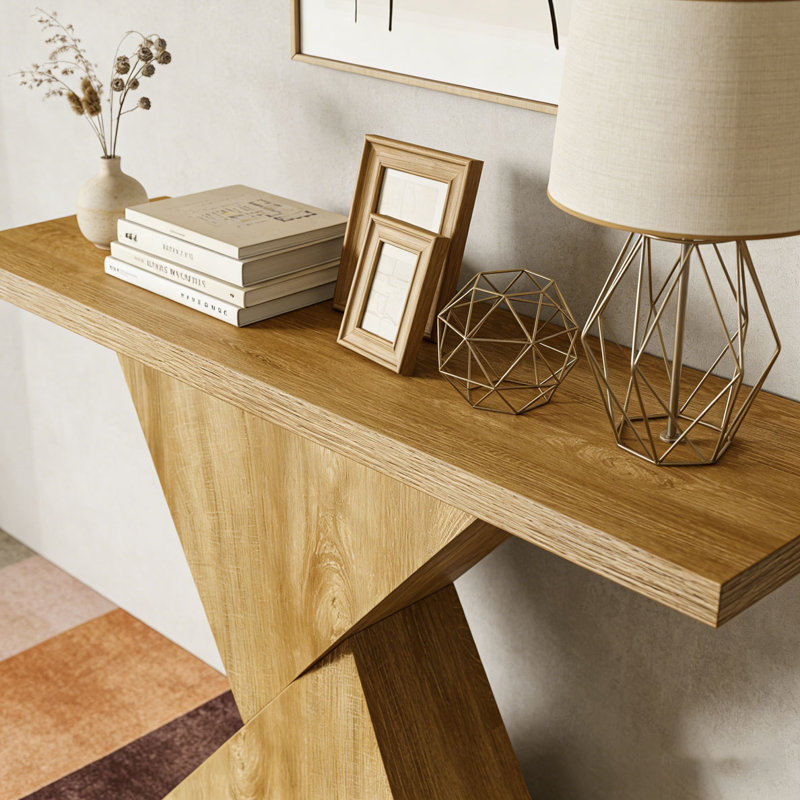 41.5" Narrow Farmhouse Console Table with Geometric Base