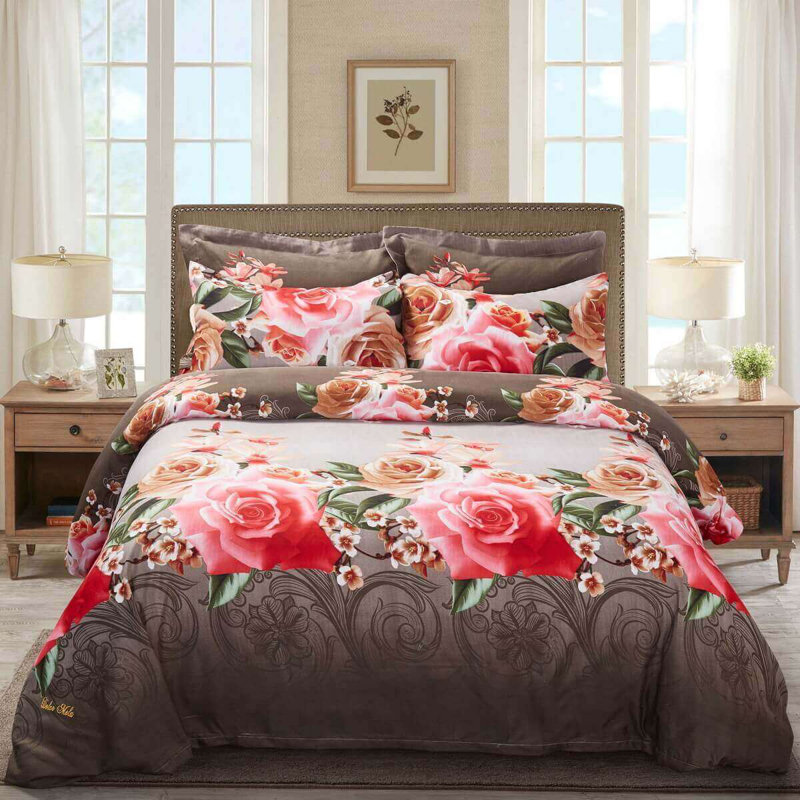  Ensemble de housse de couette réversible Rose Floral Bedding, Housse de couette pour grand lit et 5 pièces supp