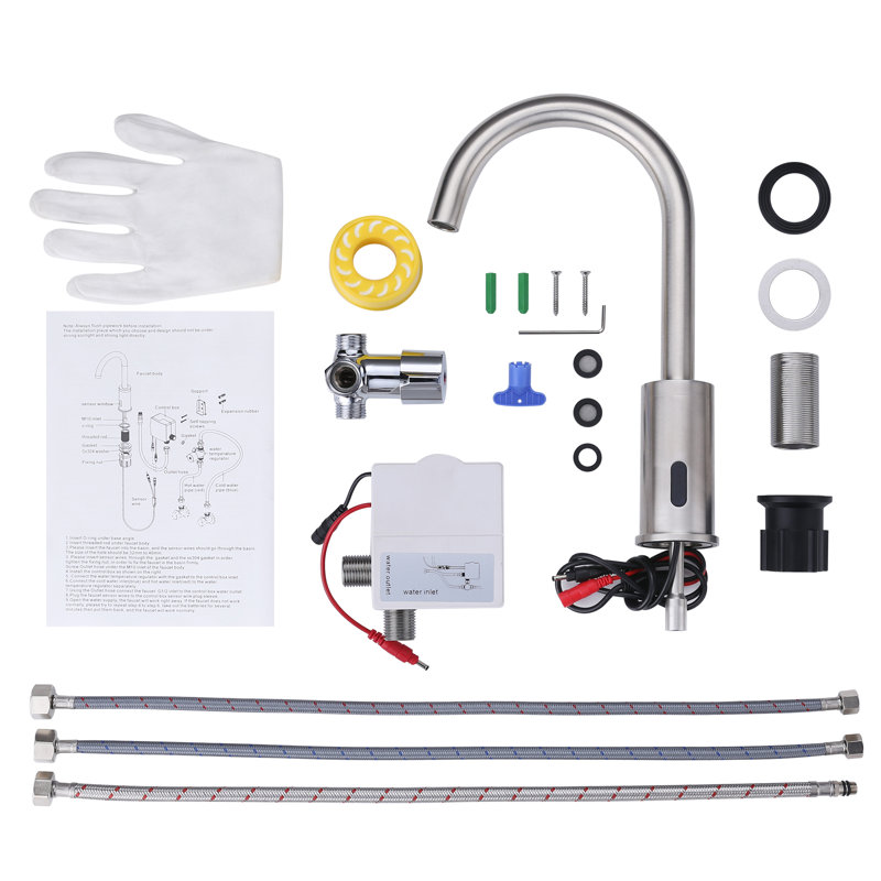 Robinet pour salle de bain à trou unique sans contact, Nickel brossé