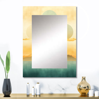 Formes de vignes vertes et jaunes - Collages abstraits, grand miroir mural moderne, impression sur métal